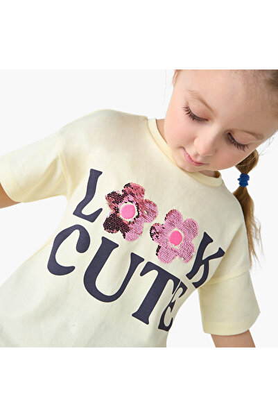 Juniors Embellished Crew Neck T-shirt with Short Sleeves
