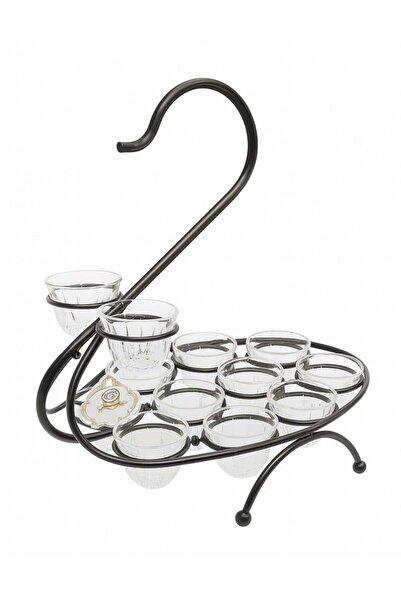 ALQANNAS Black iron coffee cup holder with 12 crystal glass cups - High quality and elegant design