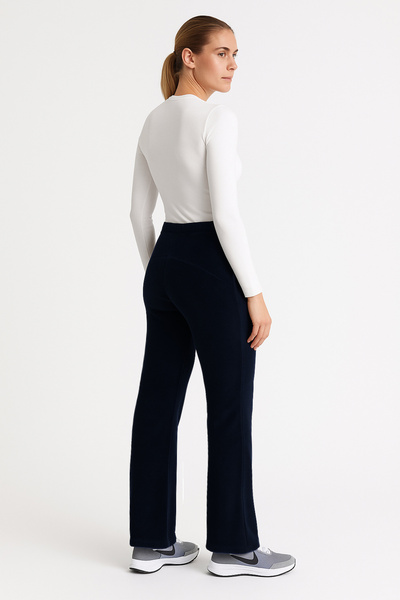 Cottonland Women's Dione Flare Cut High Waist Wide Leg Fleece Pants Dark Blue