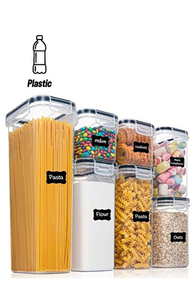 Arabest Airtight Food Storage Container Set, 7 Clear Plastic Cereal Containers, Pantry Organization Jar