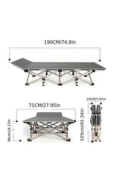 Snooe سرير تخييم رمادي قابل للطي محمول للتخييم في الهواء الطلق للبالغين