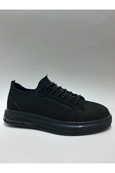 HİDAYET ÖZEL Genuine Leather Nubuck Black Lace-Free Men's Shoes