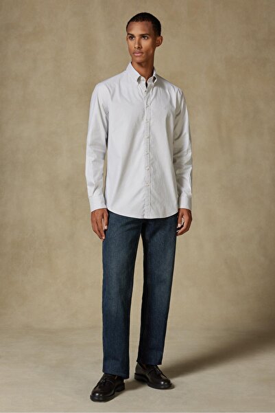 Abbate Luca Oxford Stretch Cotton Blend Comfort Fit Grey Button down Collar Men's Plain Shirt