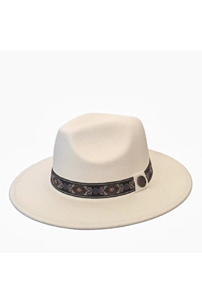 nuit Red Lined White Fedora Hat // Ethnic Patterned Fedora Hat
