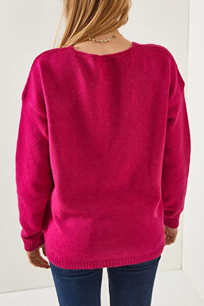 MILANOFOX Women's V-Neck Washable Soft Fuchsia Sweater