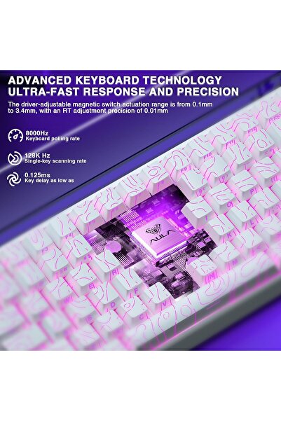 Aula Hero 84 HE 75% Hall Effect Magnetic Switch Gaming Keyboard, 8000Hz, RGB, Hot-Swappable (White)
