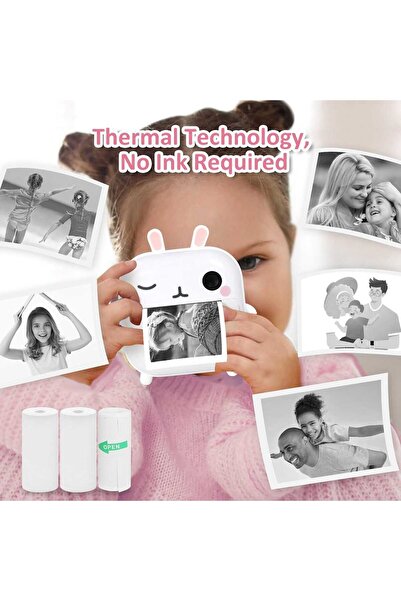 VALA M2 Kids Instant-Print Camera, Bunny Model, 48MP, 1080P, Dual Camera, Selfie, 2.4" LCD, White