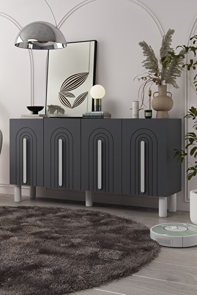 cantek dizayn 8195-128CT KB150 KONSOL TV ÜNİTESİ ANTRASİT-BEYAZ