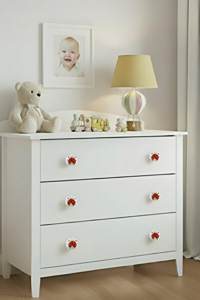 MegaVitrin 5 Pieces Porcelain Ladybug Patterned Children's Room Furniture Handle Ceramic Drawer Cabinet Knob