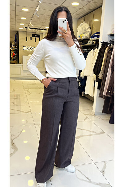 Vosse Ekol Bordo Beli Lastikli Simli Palazo Pantolon