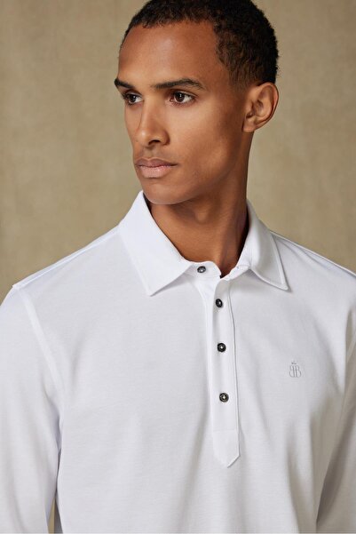 Abbate Castle Pike Cotton Comfort Fit White Polo Neck Men's Plain Polo Shirt