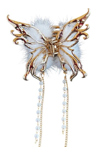TAKIŞTIR Gold Color Butterfly Figured Pearl Detailed Hanging Metal Latch Buckle