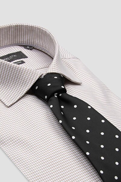 Abbate Marco Twill Cotton Slim Fit Cream Classic Collar Men's Patterned Shirt