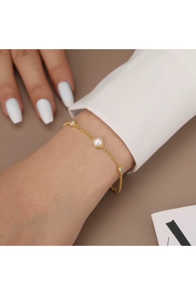 delis 925 silver bracelet for women, JW1700, elegant model with pearl, gold plated