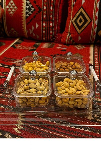 ALQANNAS High Quality 4-Compartment Acrylic Tray for Nuts & Sweets | Modern Design with Black or Wh