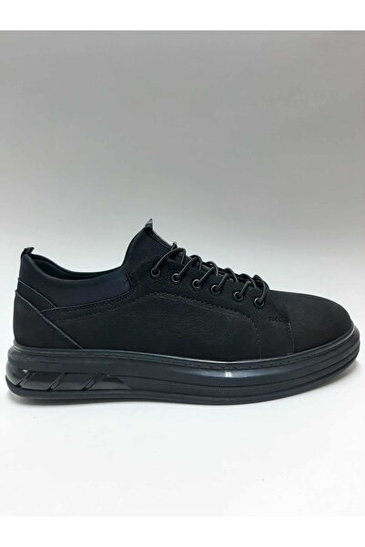 HİDAYET ÖZEL Genuine Leather Nubuck Black Lace-Free Men's Shoes