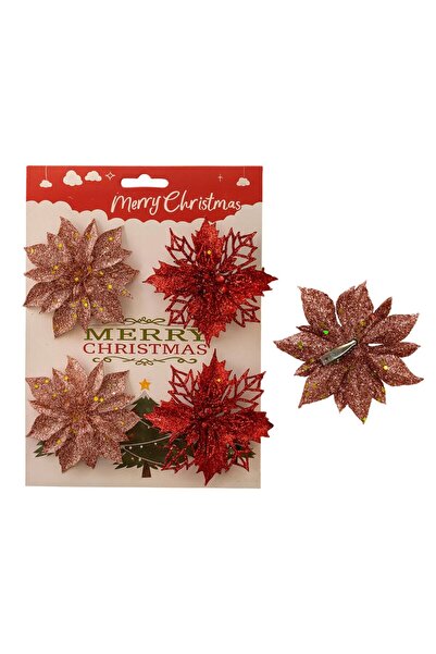 First Choice Christmas Tree Ornaments 4/set, 9cm with Glitter, Assorted Colors
