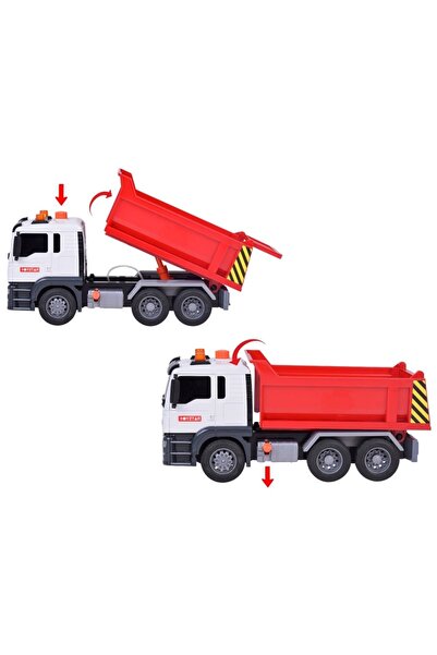 Tıfıl Toys 1:12 Scale Red Dump Truck Toy with Friction Powered Sound and Light