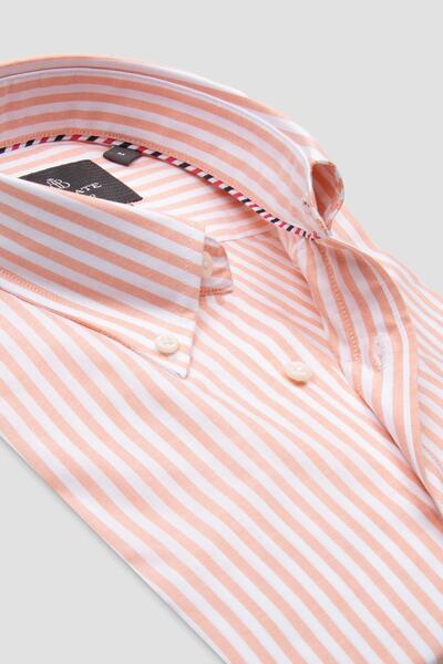 Abbate Luca Oxford Cotton Comfort Fit Salmon Button down Collar Men's Striped Shirt