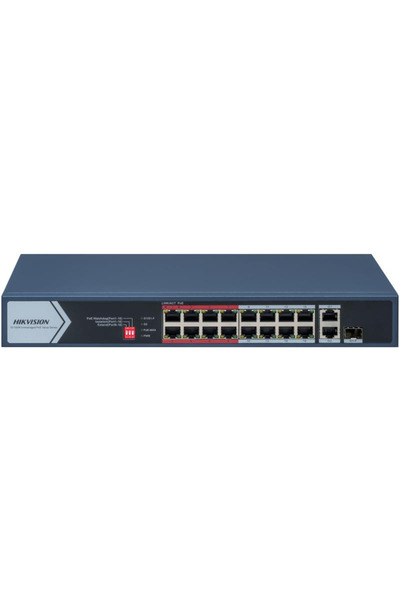 Hikvision Switch PoE DS-3E0318P-E/M(C): 16 × 10/100 Mbps PoE port,1× Gigabit RJ45 port,1 × Gigabi