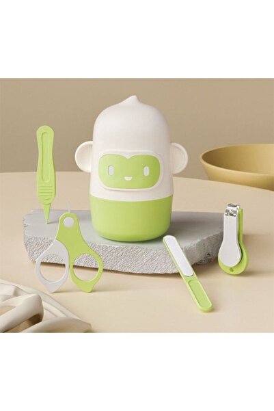 Flippy 4-piece Baby Nail Care Set (ABS + Stainless Steel) with Monkey Storage Case - Green, 0+ month