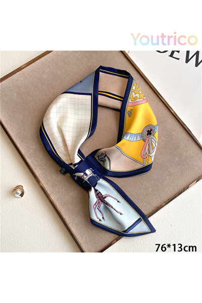 Youtrico Silk Scarf with Perforated Diagonal Design 76*13cm Versatile Korean ...