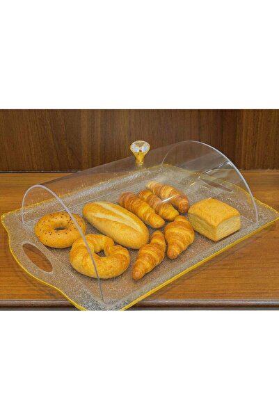 ALQANNAS صينية تقديم أكريليك كبيرة بغطاء | حواف ذهبية | طبق عرض أنيق مغطى للحلويات