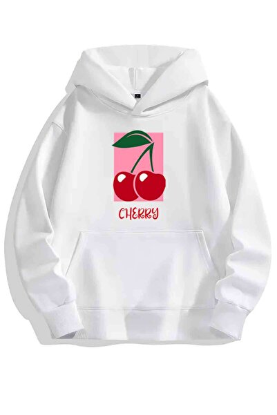 Agolady Hanorac unisex cu glugă și imprimeu cu cireșe - Hanorac supradimensionat