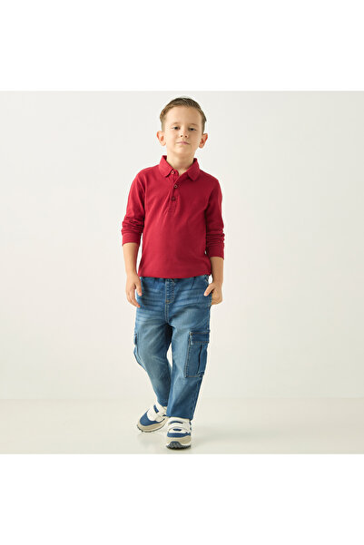 Juniors Solid Polo T-shirt with Long Sleeves