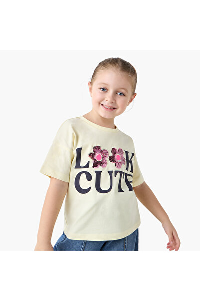 Juniors Embellished Crew Neck T-shirt with Short Sleeves