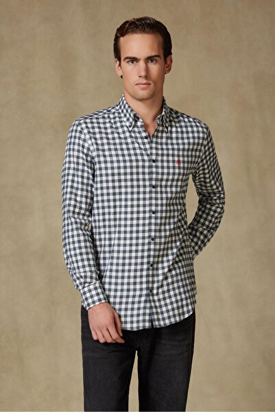 Abbate Luca Flanel Viscose Blend Comfort Fit Anthracite Button down Collar Men's Checkered Shirt