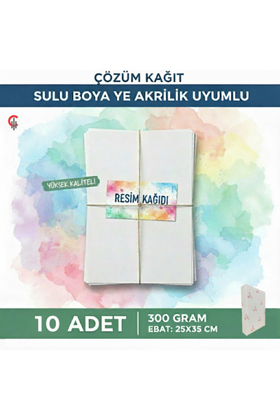 ÇÖZÜM KAĞIT Sulu Boya Resim Kağıdı 10 Adet 300 Gram 25x35 Cm Akrilik Uyumlu