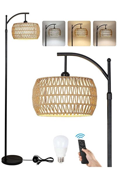 sharpdo Boho Arc Tricolor Dimmable LED Floor Lamp with Remote Control, Rattan...