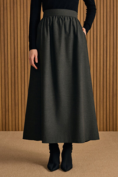 Aker Çizgili Yandan Cepli Etek