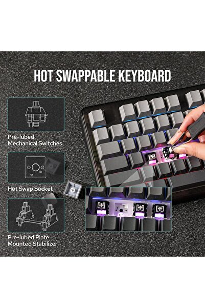 Epomaker x AULA F87 Pro 87-Key Wireless Gasket Mechanical Keyboard (Black Grey, Graywood V3)
