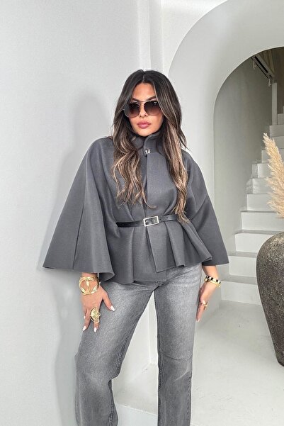 Sohotique By P Kaşe Fabric Belted Poncho Gray