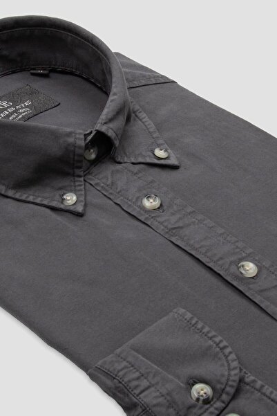 Abbate Federico Woven Lyocell Comfort Fit Dark Gray Button down Collar Men's Plain Shirt