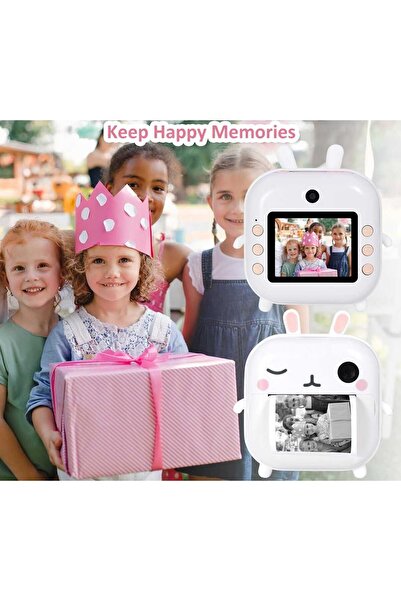 VALA M2 Kids Instant-Print Camera, Bunny Model, 48MP, 1080P, Dual Camera, Selfie, 2.4" LCD, White