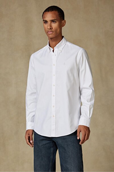 Abbate Luca Oxford Stretch Cotton Blend Comfort Fit White Button down Collar Men's Plain Shirt