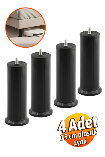 Badem10 Keson 4 Adet 15 cm Siyah Plastik Mobilya Baza Tv Ünitesi Yükseltme Ay...