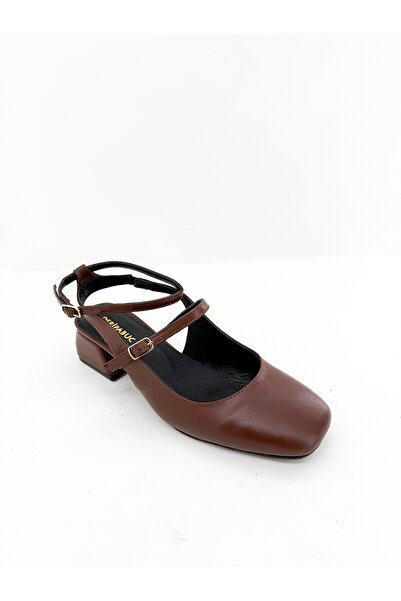 Deripabuc Genuine Leather Mary Jane Brown Women's Heeled Leather Shoes Trc-Mj05