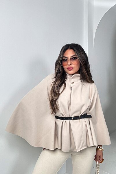 Sohotique By P Kaşe Fabric Belted Poncho Stone