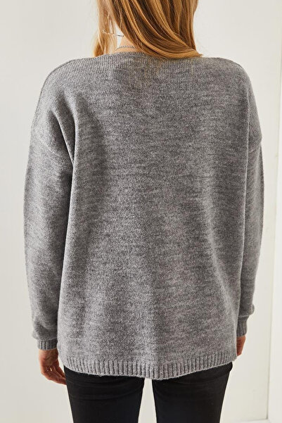 MILANOFOX Women's V-Neck Washable Soft Gray Sweater