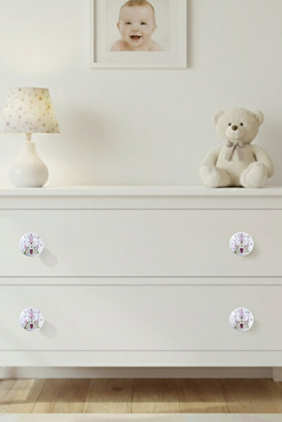 MegaVitrin 5 Pieces Porcelain Princess Castle Patterned Children's Room Furniture Handle Ceramic Drawer Cabinet Knob