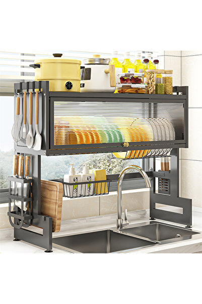 Zztcmp رف تجفيف الأطباق، رف الأطباق، رف أدوات المائدة فوق الحوض، مع حامل السك...