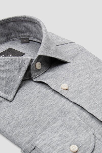 Abbate Lorenzo Jersey Viscose Blended Comfort Fit Gray Classic Collar Men's Plain Shirt