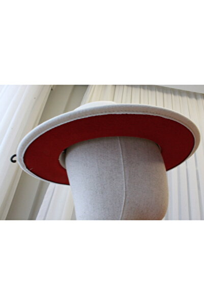 nuit Red Lined White Fedora Hat // Ethnic Patterned Fedora Hat