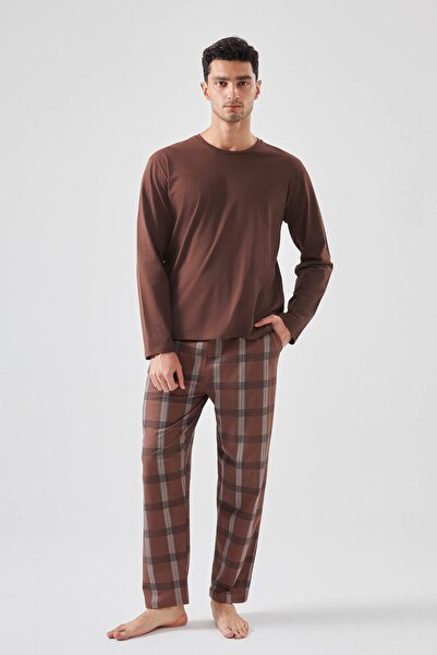 koza iç giyim Ανδρικό σετ πιτζάμες με μακρυμάνικο καρό σχέδιο από βαμβάκι