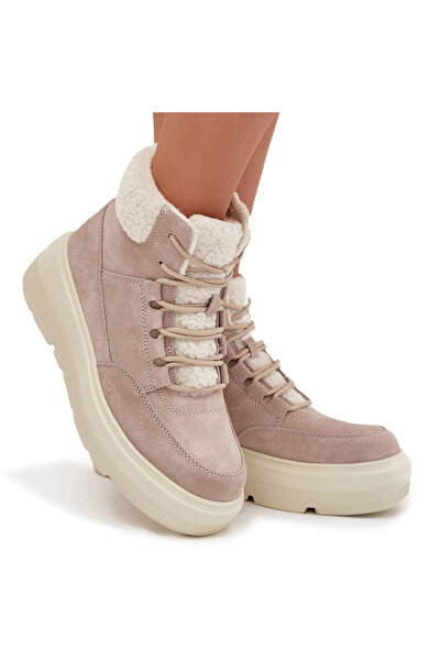 Vinceza Cizme de iarnă din suede pentru femei cu căptușeală de blană pe platf...