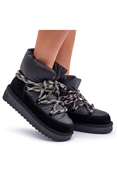 D.Franklin Bocanci Din Suede Pentru Femei Cu Șireturi Groase DFSH375003 Negri 38